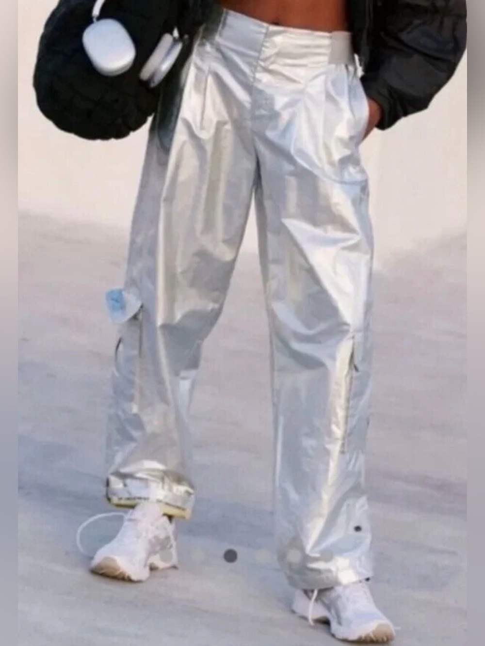 Free People Reflective Silver Cargo Pants